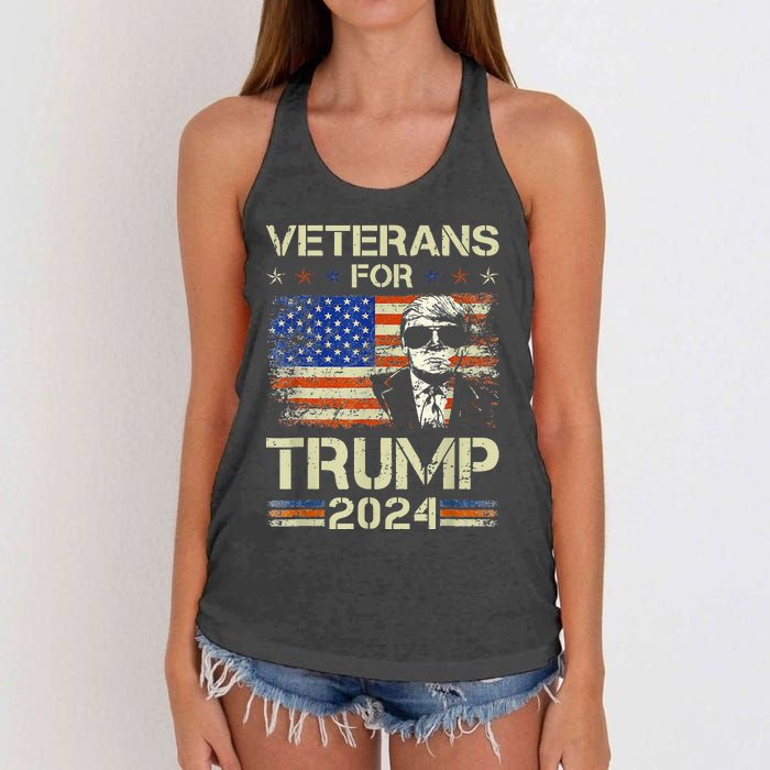 Dad Grandpa Veterans For Trump 2024 American Flag Camo Women's Knotted Racerback Tank