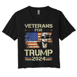 Dad Grandpa Veterans For Trump 2024 American Flag Camo Women's Crop Top Tee