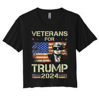 Dad Grandpa Veterans For Trump 2024 American Flag Camo Women's Crop Top Tee