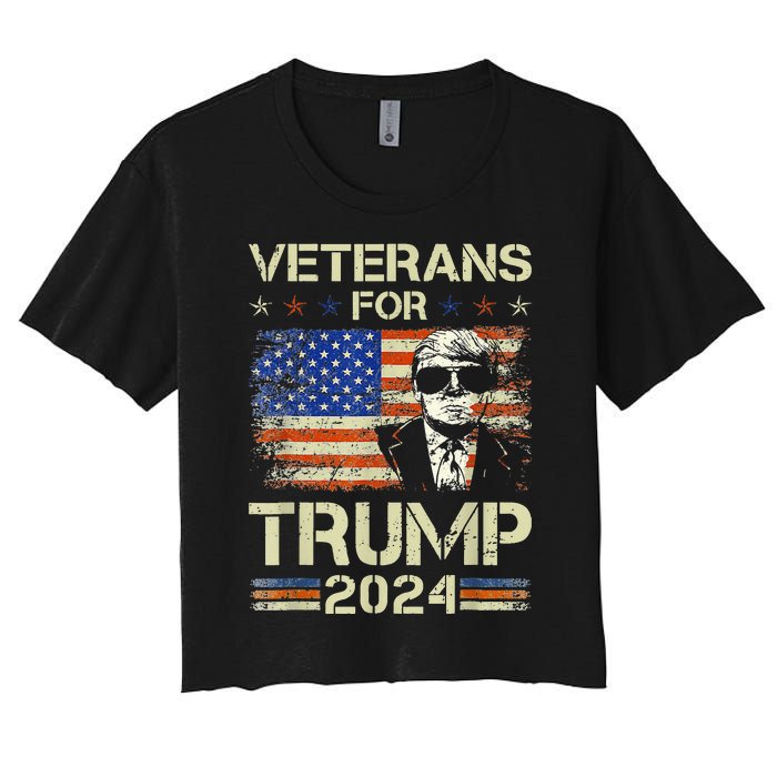 Dad Grandpa Veterans For Trump 2024 American Flag Camo Women's Crop Top Tee