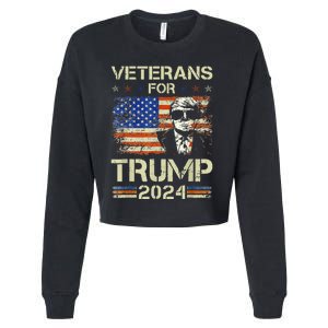 Dad Grandpa Veterans For Trump 2024 American Flag Camo Cropped Pullover Crew