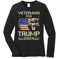 Dad Grandpa Veterans For Trump 2024 American Flag Camo Ladies Long Sleeve Shirt