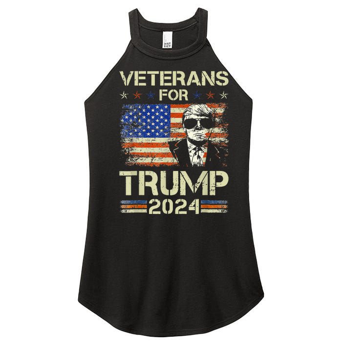 Dad Grandpa Veterans For Trump 2024 American Flag Camo Women's Perfect Tri Rocker Tank