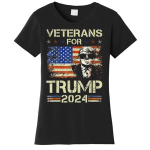 Dad Grandpa Veterans For Trump 2024 American Flag Camo Women's T-Shirt