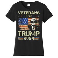 Dad Grandpa Veterans For Trump 2024 American Flag Camo Women's T-Shirt