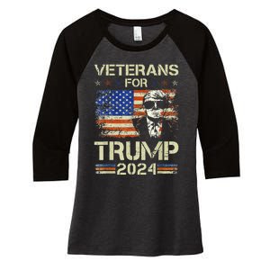 Dad Grandpa Veterans For Trump 2024 American Flag Camo Women's Tri-Blend 3/4-Sleeve Raglan Shirt