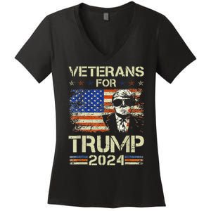 Dad Grandpa Veterans For Trump 2024 American Flag Camo Women's V-Neck T-Shirt