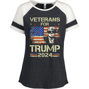 Dad Grandpa Veterans For Trump 2024 American Flag Camo Enza Ladies Jersey Colorblock Tee