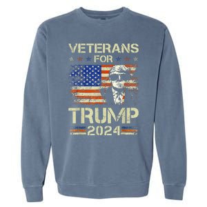 Dad Grandpa Veterans For Trump 2024 American Flag Camo Garment-Dyed Sweatshirt