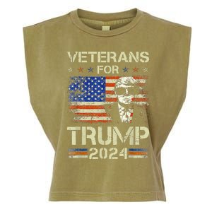 Dad Grandpa Veterans For Trump 2024 American Flag Camo Garment-Dyed Women's Muscle Tee