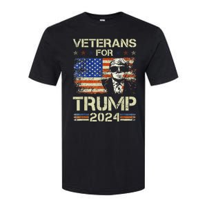 Dad Grandpa Veterans For Trump 2024 American Flag Camo Softstyle CVC T-Shirt