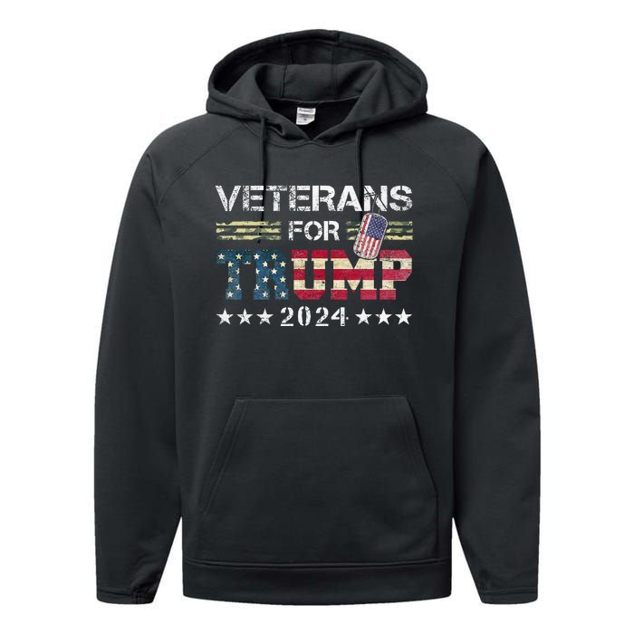 Dad Grandpa Veterans For Trump 2024 American Flag Camo Performance Fleece Hoodie