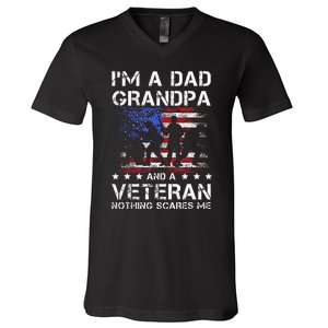 Dad Grandpa Veteran Nothing Scares Fathers Day V-Neck T-Shirt