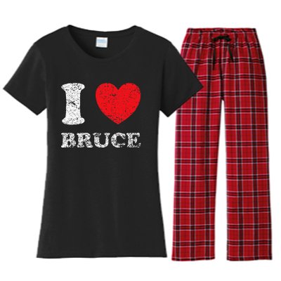 Distressed Grunge Worn Out Style I Love Bruce Women's Flannel Pajama Set