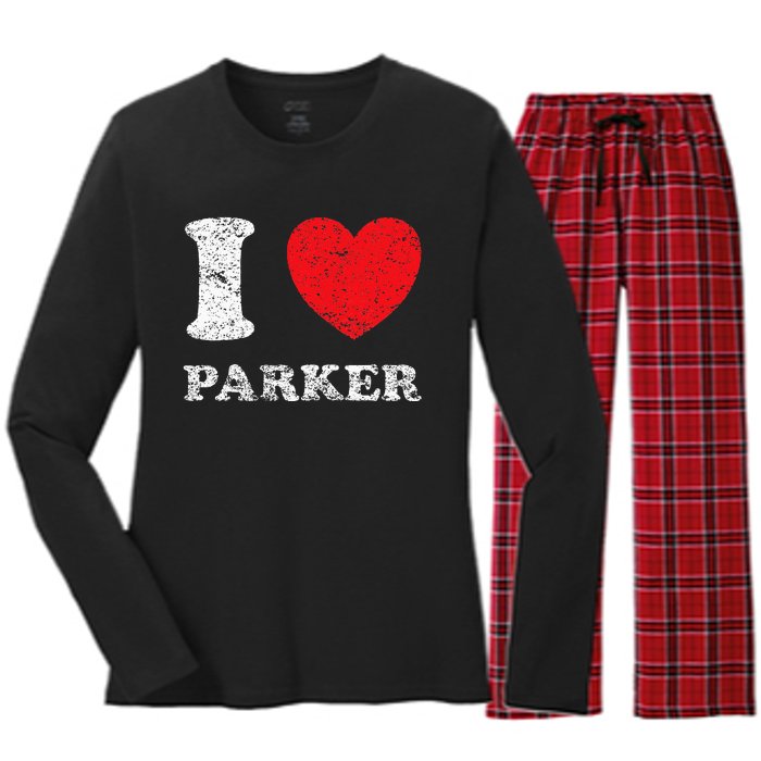 Distressed Grunge Worn Out Style I Love Parker Women's Long Sleeve Flannel Pajama Set 