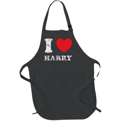 Distressed Grunge Worn Out Style I Love Harry Full-Length Apron With Pockets