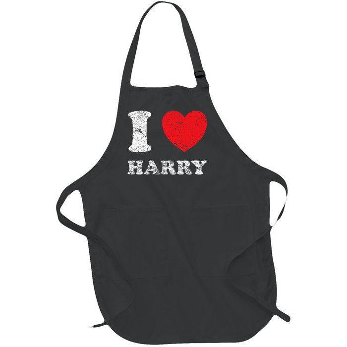 Distressed Grunge Worn Out Style I Love Harry Full-Length Apron With Pockets