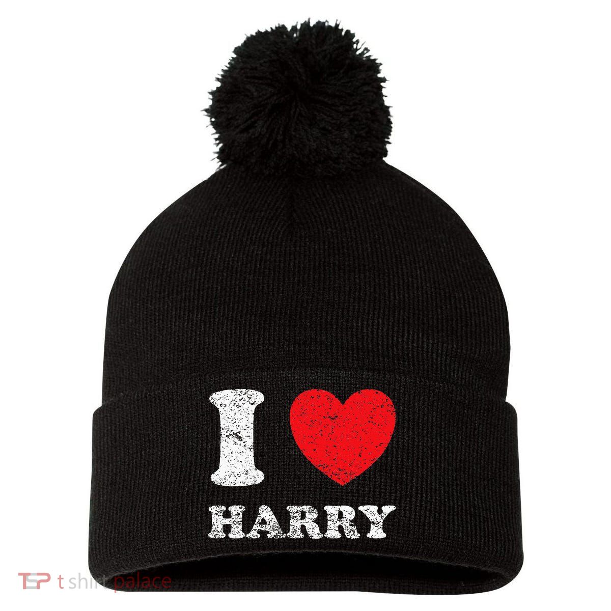 Distressed Grunge Worn Out Style I Love Harry Pom Pom 12in Knit Beanie