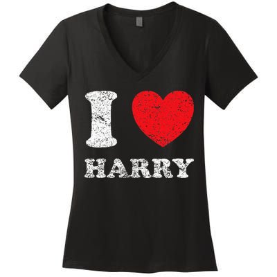 Distressed Grunge Worn Out Style I Love Harry Women's V-Neck T-Shirt