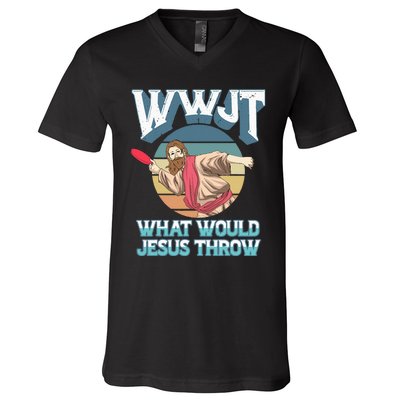 Disc Golf Wwjt What Would Jesus Throw Frisbee Golf Christian V-Neck T-Shirt