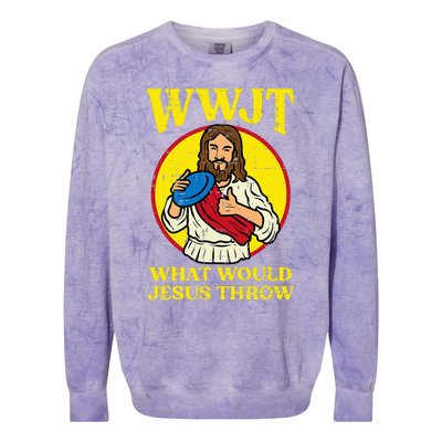 Disc Golf Wwjt What Would Jesus Throw Frisbee Colorblast Crewneck Sweatshirt