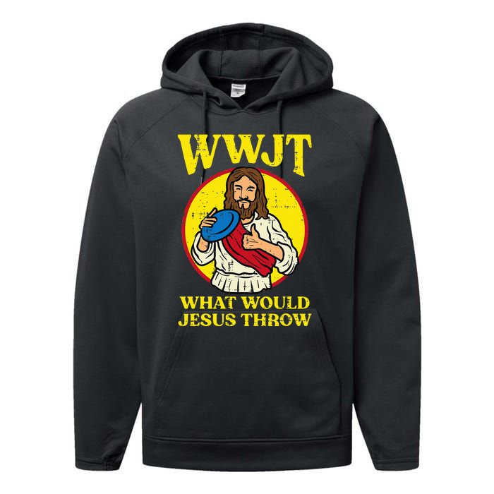 Disc Golf Wwjt What Would Jesus Throw Frisbee Performance Fleece Hoodie