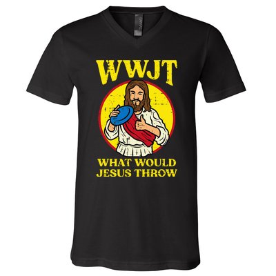 Disc Golf Wwjt What Would Jesus Throw Frisbee V-Neck T-Shirt