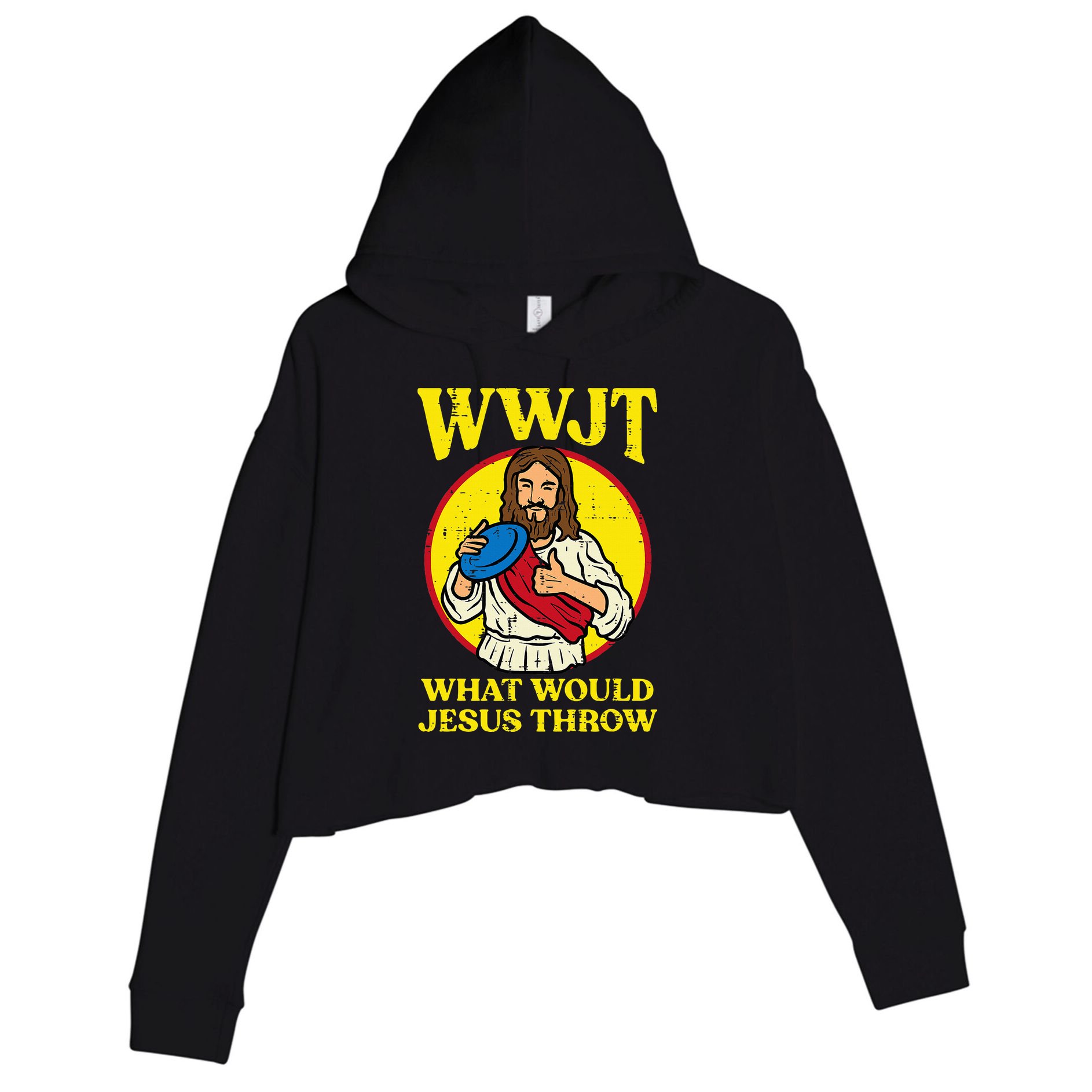 Disc Golf Wwjt What Would Jesus Throw Frisbee Crop Fleece Hoodie