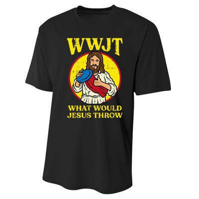 Disc Golf Wwjt What Would Jesus Throw Frisbee Performance Sprint T-Shirt