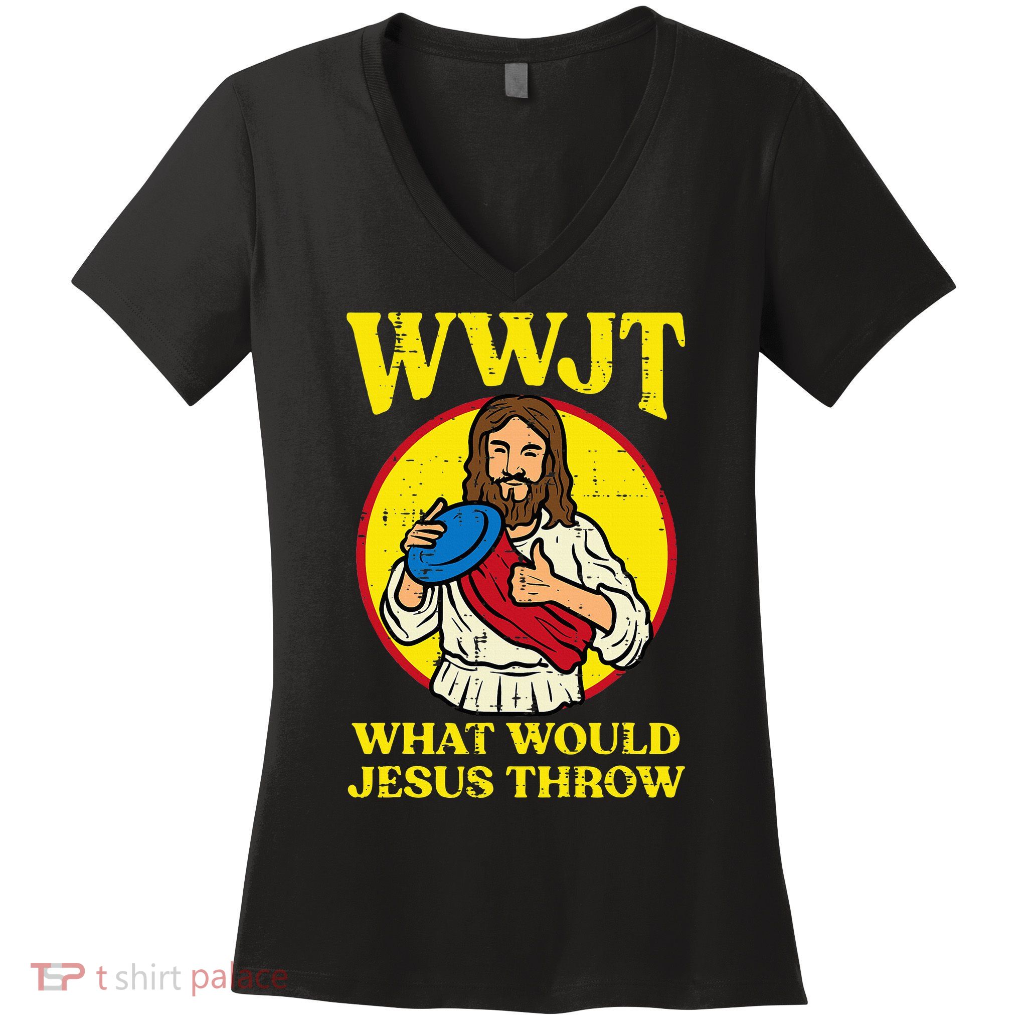 Disc Golf Wwjt What Would Jesus Throw Frisbee Women's V-Neck T-Shirt