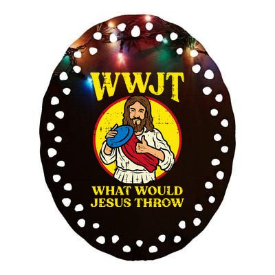 Disc Golf Wwjt What Would Jesus Throw Frisbee Ceramic Oval Ornament