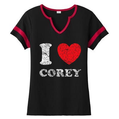 Distressed Grunge Worn Out Style I Love Corey Ladies Halftime Notch Neck Tee