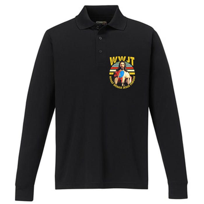 Disc Golf What Would Jesus Throw Frisbee Golf Wwjt Christian Performance Long Sleeve Polo