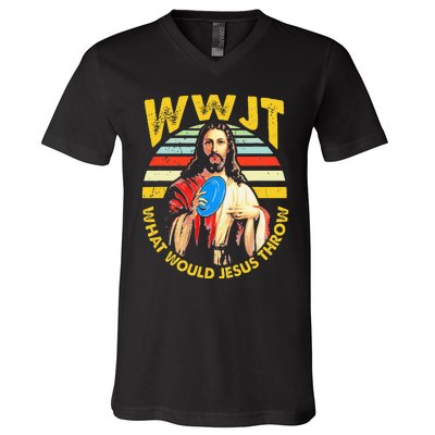 Disc Golf What Would Jesus Throw Frisbee Golf Wwjt Christian V-Neck T-Shirt