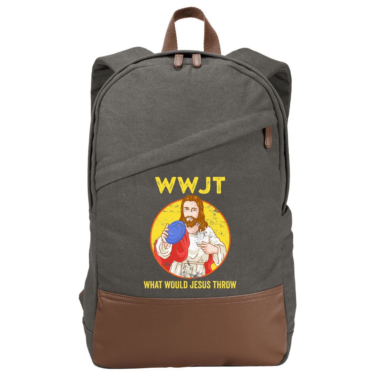 Disc Golf What Would Jesus Throw Frisbee Golf Cotton Canvas Backpack