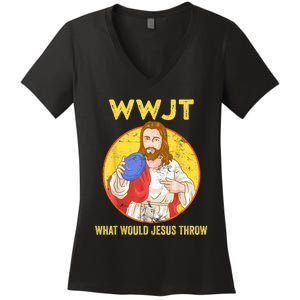 Disc Golf What Would Jesus Throw Frisbee Golf Women's V-Neck T-Shirt