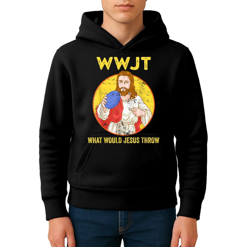 Disc Golf What Would Jesus Throw Frisbee Golf Kids Hoodie