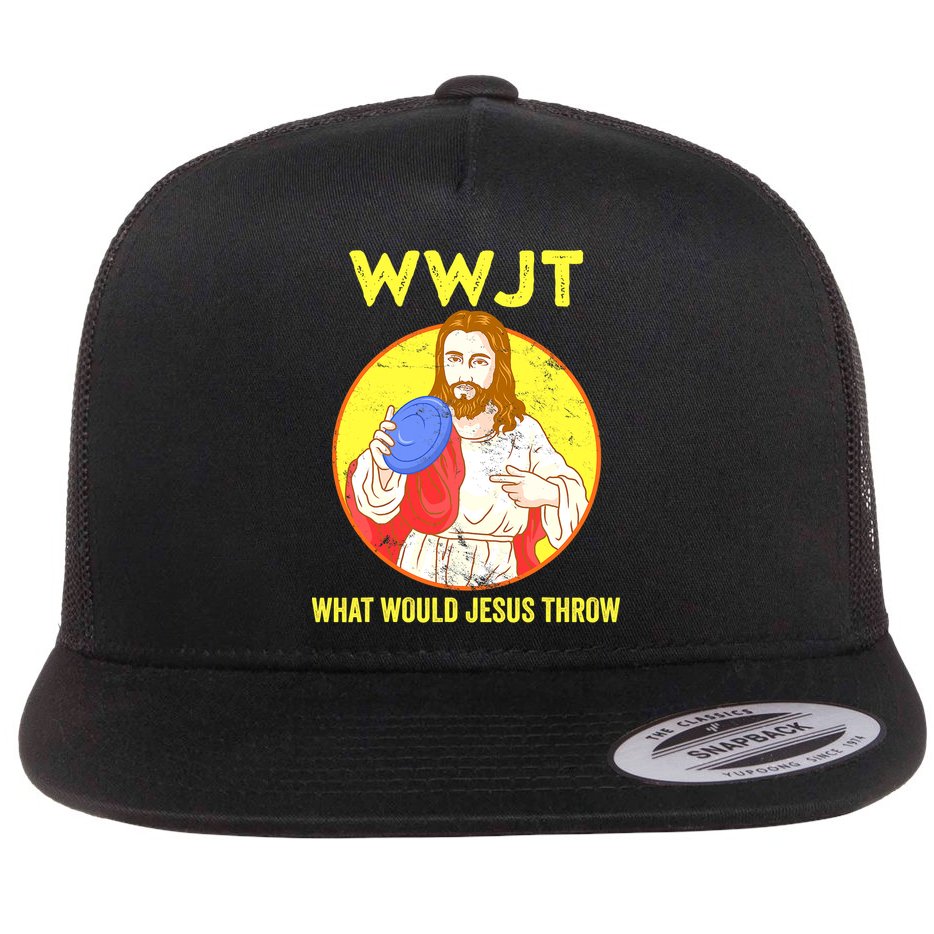 Disc Golf What Would Jesus Throw Frisbee Golf Funny Flat Bill Trucker Hat