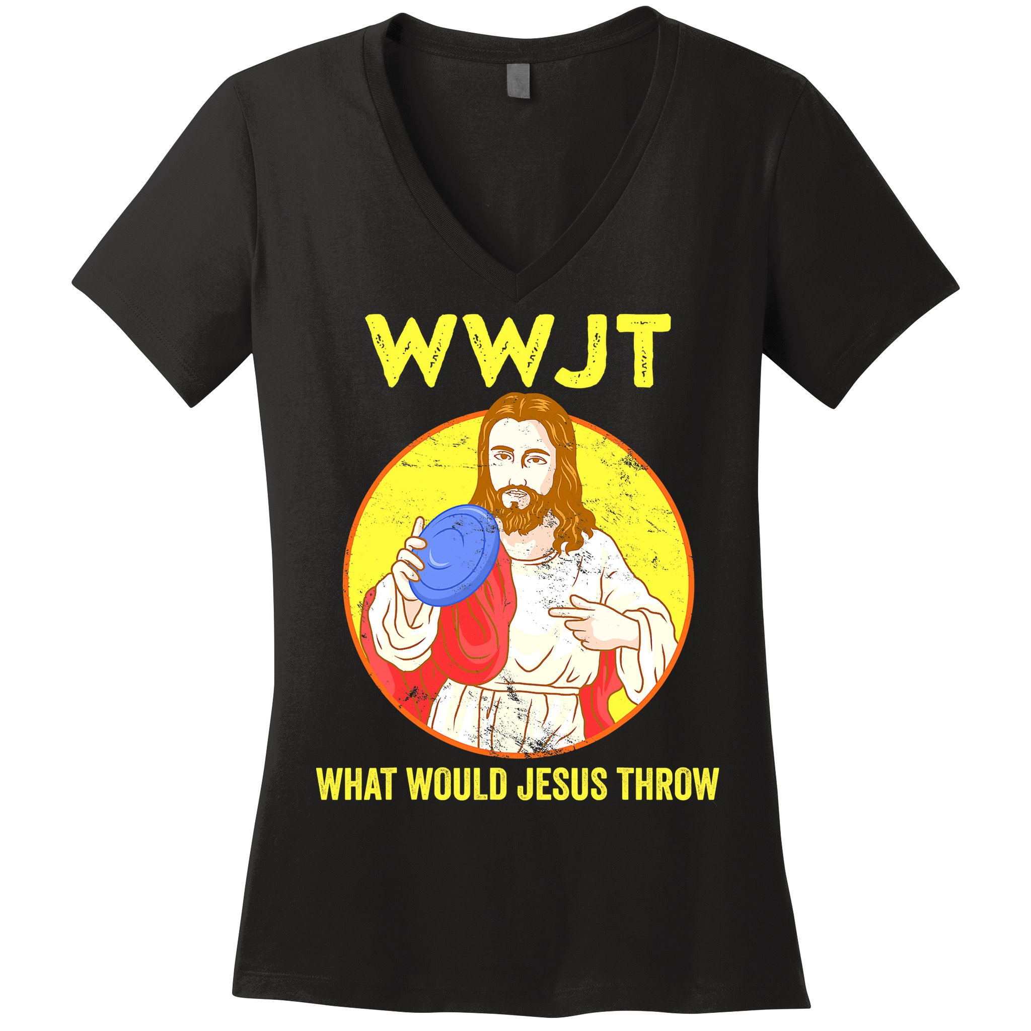 Disc Golf What Would Jesus Throw Frisbee Golf Funny Women's V-Neck T-Shirt