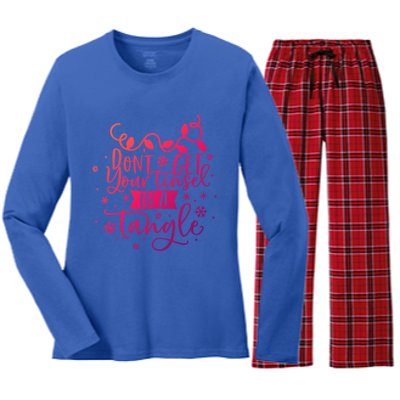 DonT Get Your Tinsel In A Tangle Funny Holiday Christmas Cool Gift Women's Long Sleeve Flannel Pajama Set 