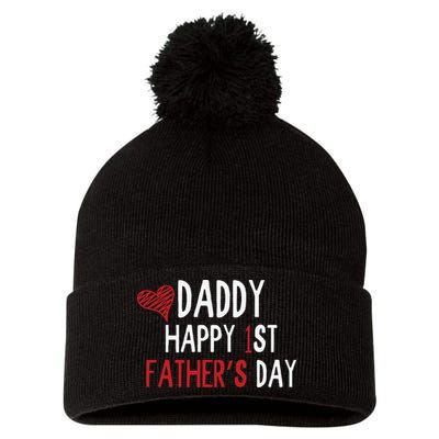 Daddy Happy 1st Fathers Day Pom Pom 12in Knit Beanie