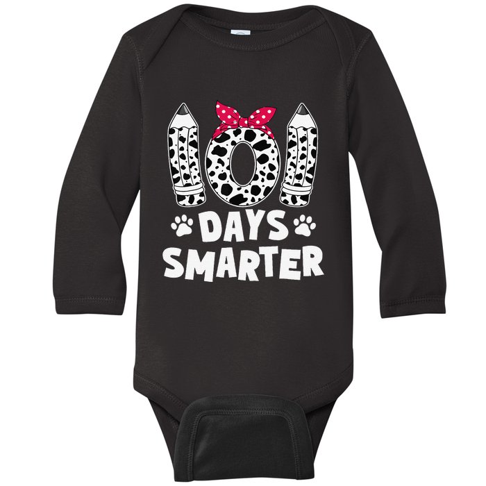 Dog Happy 101 Days School Teacher Student 100 Days Smarter Gift Baby Long Sleeve Bodysuit