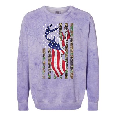 Deer Hunting 4th Of July American Flag Camo Patriotic Hunter Colorblast Crewneck Sweatshirt