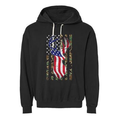 Deer Hunting 4th Of July American Flag Camo Patriotic Hunter Garment-Dyed Fleece Hoodie