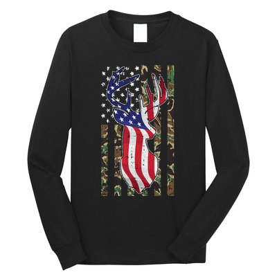 Deer Hunting 4th Of July American Flag Camo Patriotic Hunter Long Sleeve Shirt