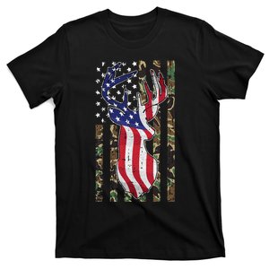 Deer Hunting 4th Of July American Flag Camo Patriotic Hunter T-Shirt