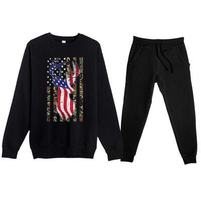 Deer Hunting 4th Of July American Flag Camo Patriotic Hunter Premium Crewneck Sweatsuit Set