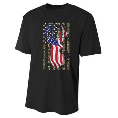 Deer Hunting 4th Of July American Flag Camo Patriotic Hunter Performance Sprint T-Shirt