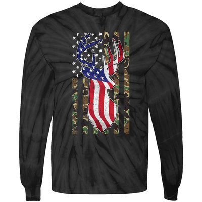 Deer Hunting 4th Of July American Flag Camo Patriotic Hunter Tie-Dye Long Sleeve Shirt