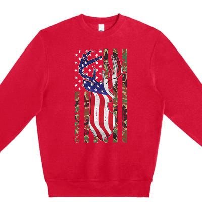 Deer Hunting 4th Of July American Flag Camo Patriotic Hunter Premium Crewneck Sweatshirt